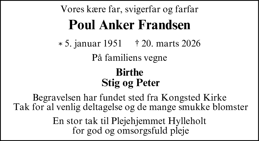 Dødsannonce for Poul Anker Frandsen