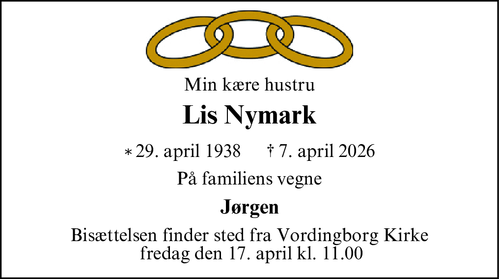 Dødsannonce for Lis Nymark