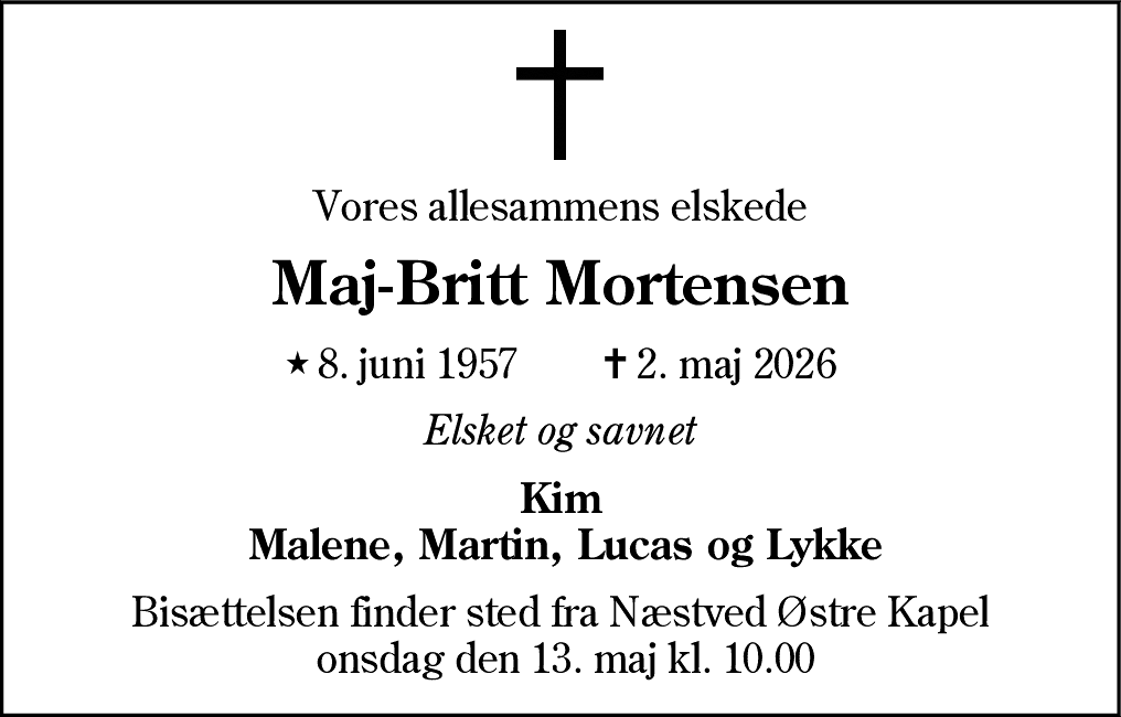 Dødsannonce for Maj-Britt Birgitte Mortensen