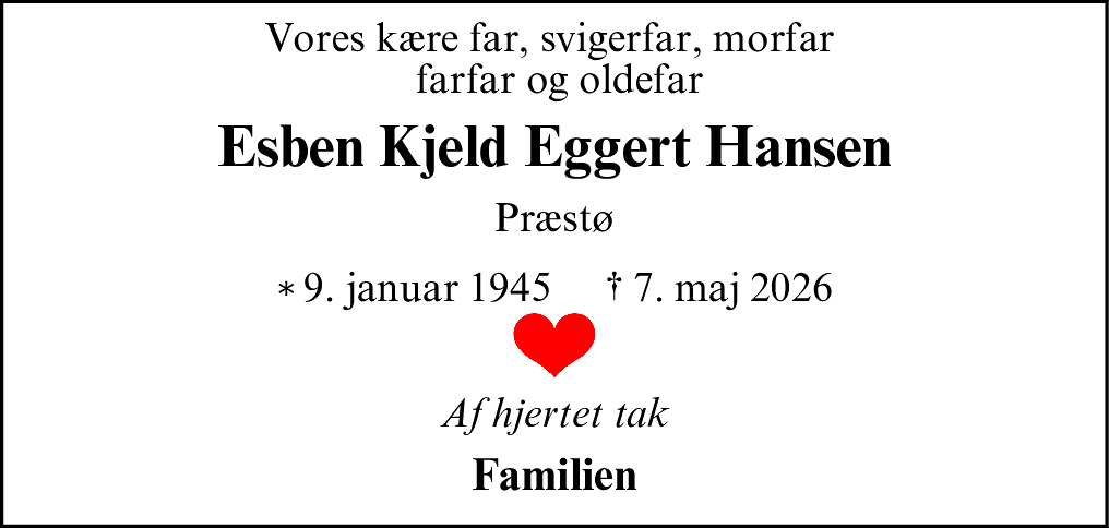 Dødsannonce for Esben Kjeld Eggert Hansen