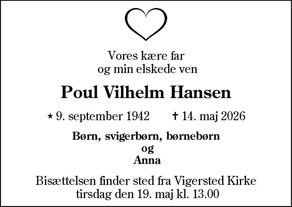 Dødsannonce for Poul Vilhelm Hansen