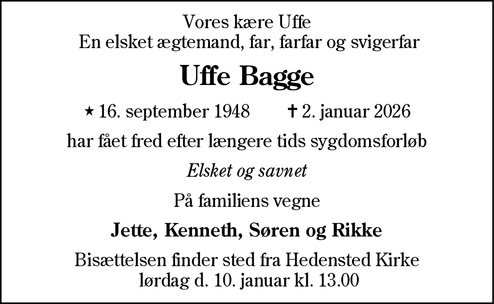 Dødsannonce for Uffe Bagge