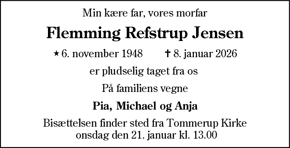 Dødsannonce for Flemming Refstrup Jensen