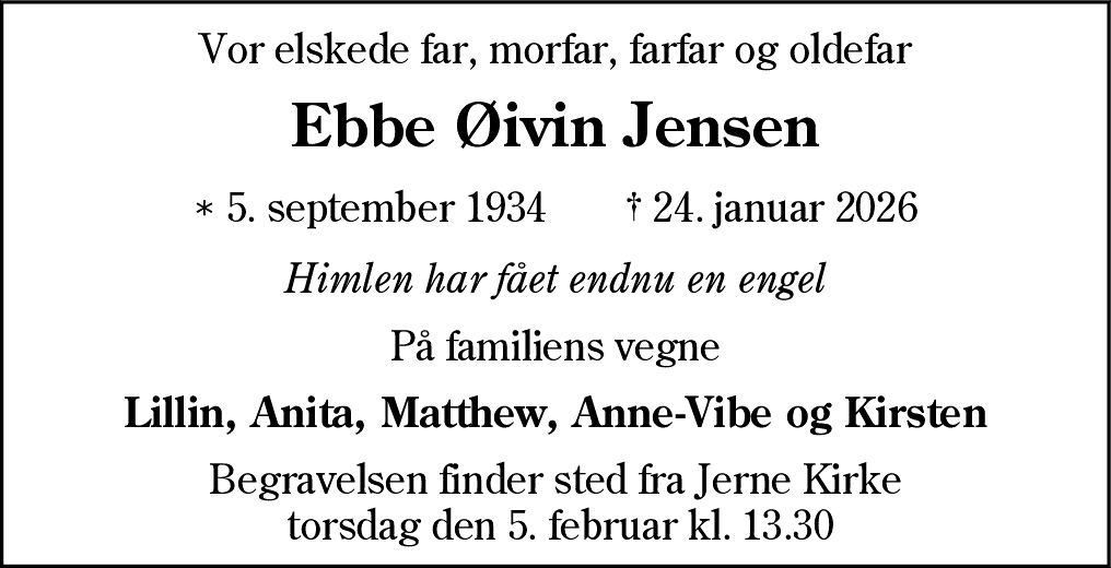 Dødsannonce for Ebbe Øivin Jensen