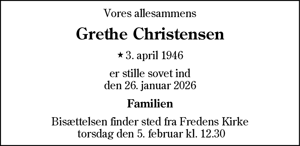 Dødsannonce for Inger Grethe Christensen