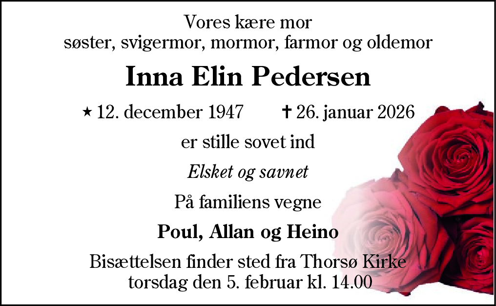 Dødsannonce for Inna Elin Pedersen