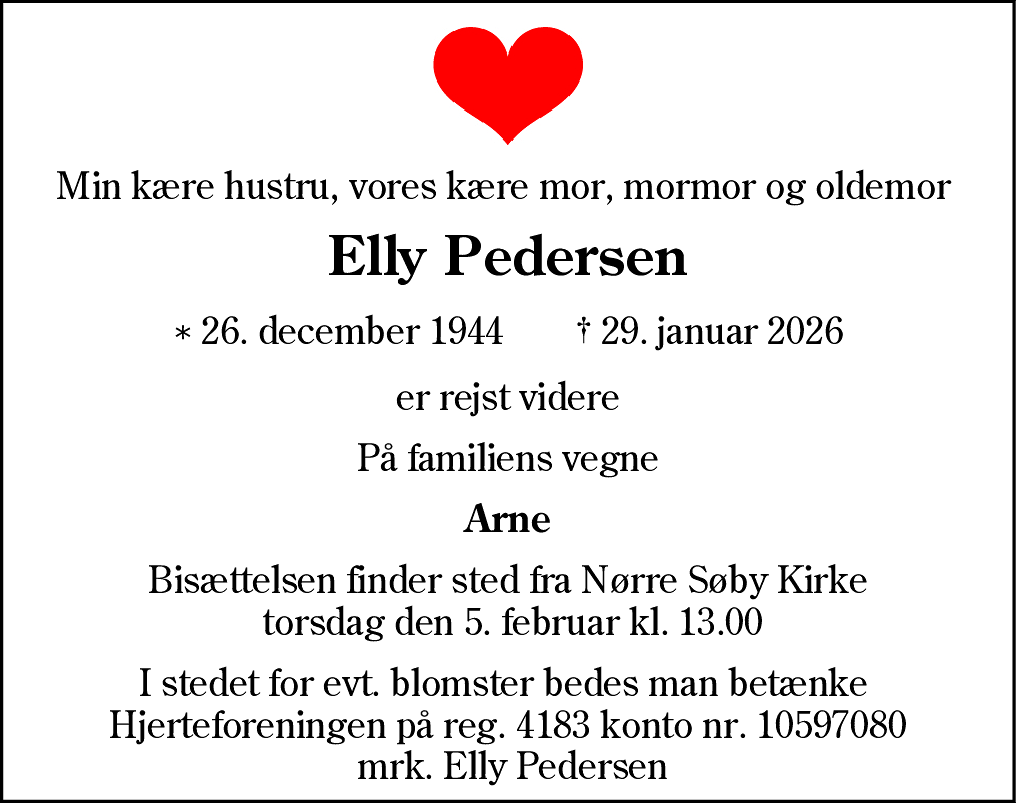 Dødsannonce for Elly Pedersen