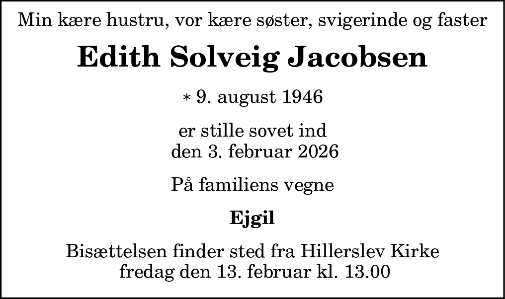 Dødsannonce for Edith Solveig Jacobsen