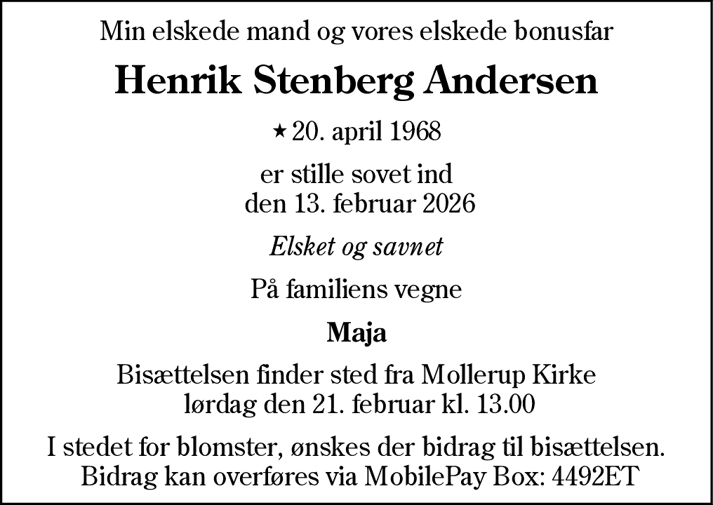 Dødsannonce for Henrik Stenberg Andersen