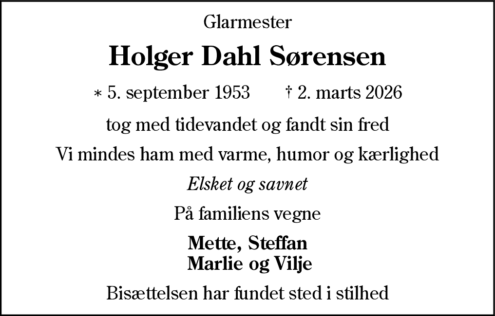 Dødsannonce for Holger Dahl Sørensen