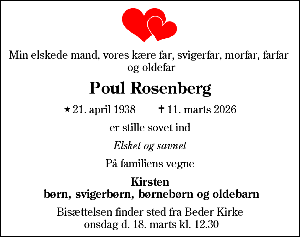 Dødsannonce for Poul Rosenberg