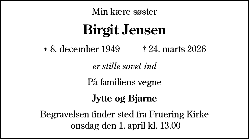 Dødsannonce for Birgit Jensen