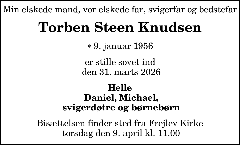 Dødsannonce for Torben Steen Knudsen