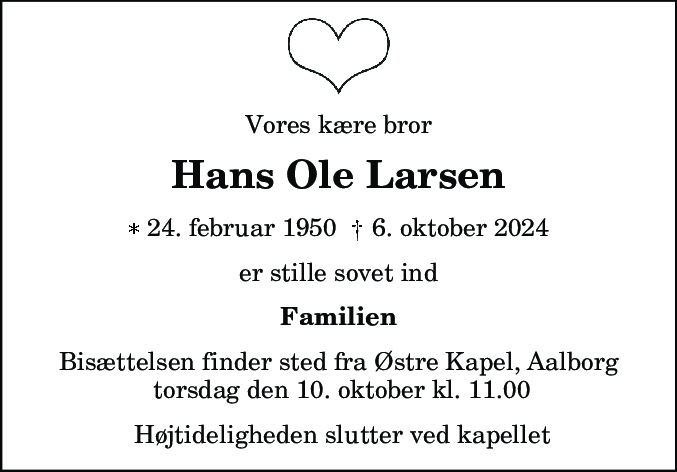 Dødsannonce for Hans Ole Larsen