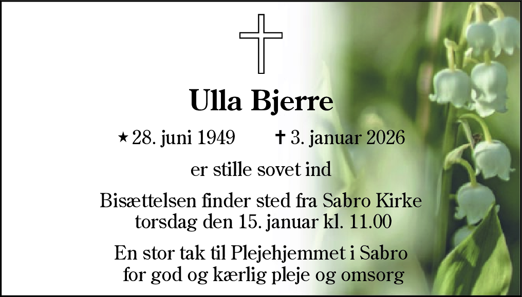 Dødsannonce for Ulla Bjerre