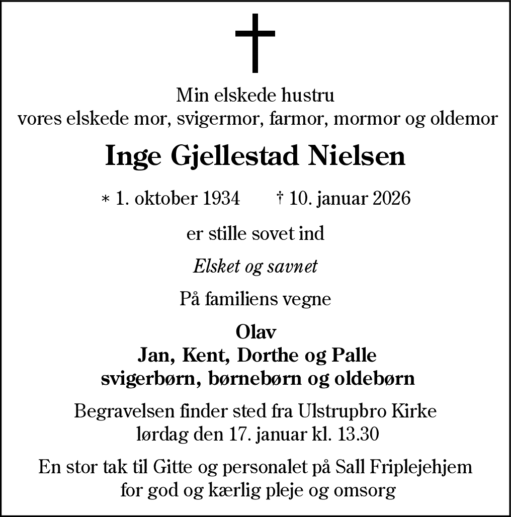 Dødsannonce for Inge Gjellestad Nielsen