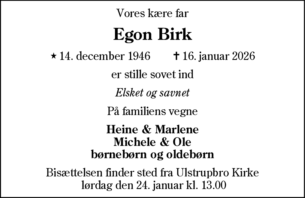 Dødsannonce for Egon Birk