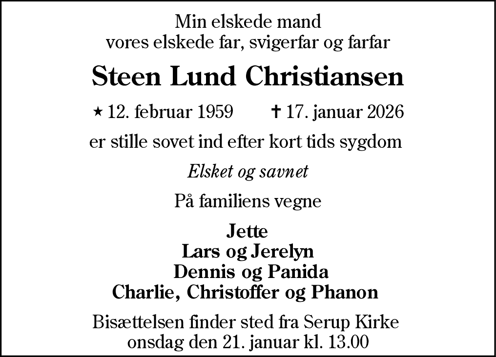 Dødsannonce for Steen Lund Christiansen