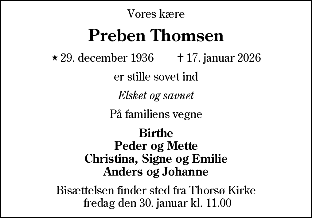 Dødsannonce for Preben Thomsen