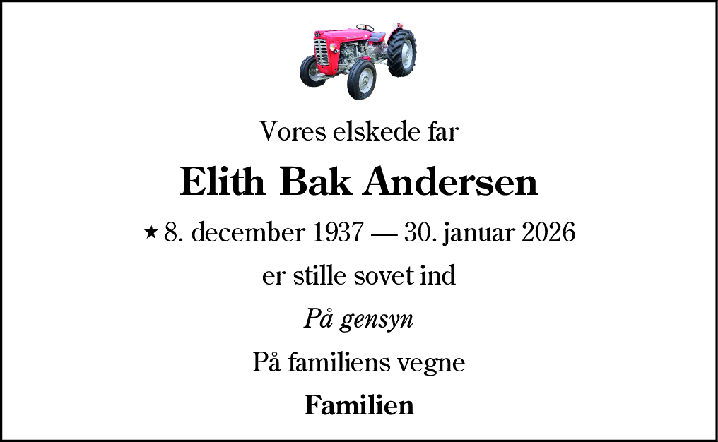 Dødsannonce for Elith Bak Andersen