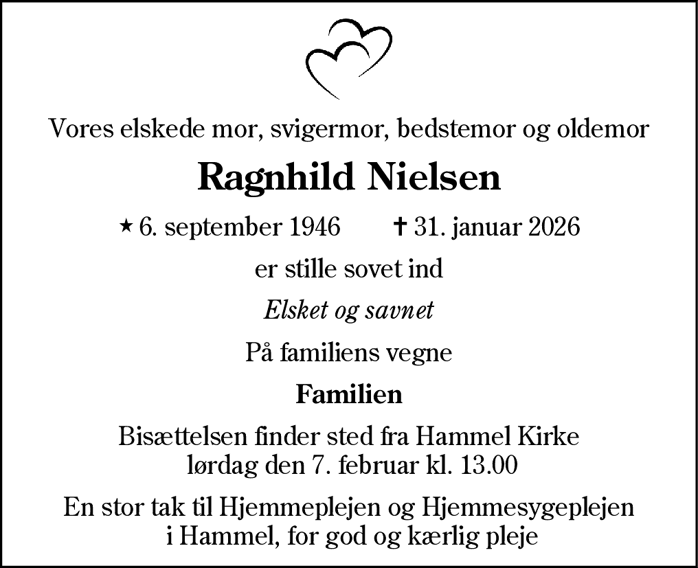 Dødsannonce for Ragnhild Nielsen