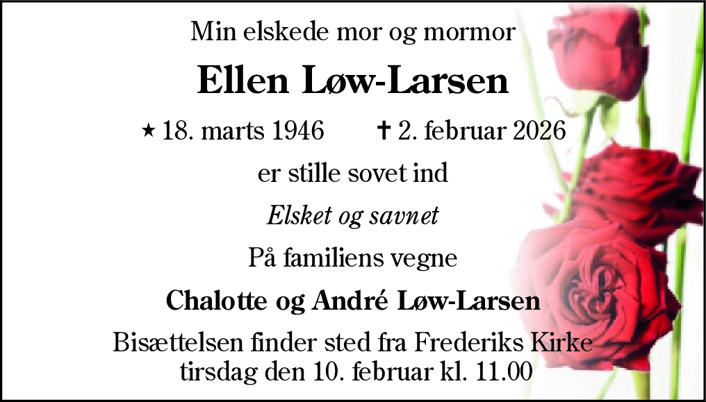 Dødsannonce for Ellen Løw-Larsen
