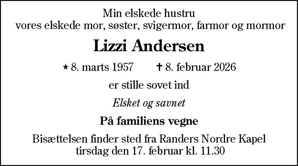 Dødsannonce for Lizzi Andersen