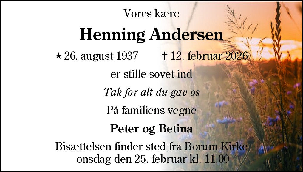 Dødsannonce for Henning Andersen