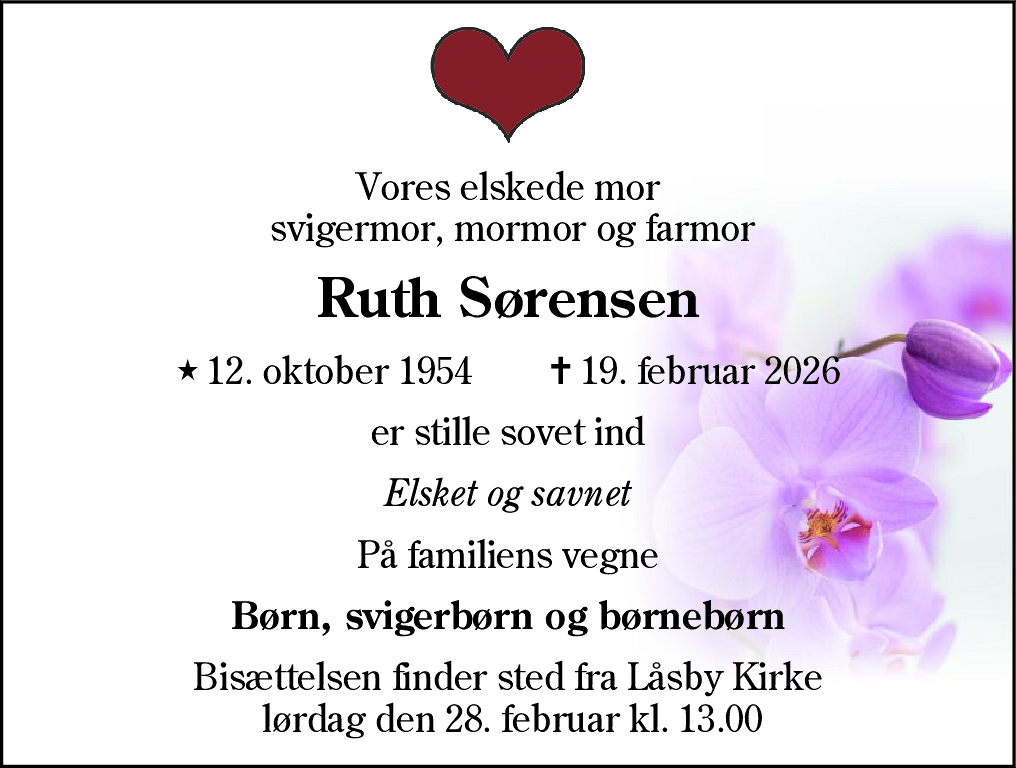 Dødsannonce for Ruth Sørensen