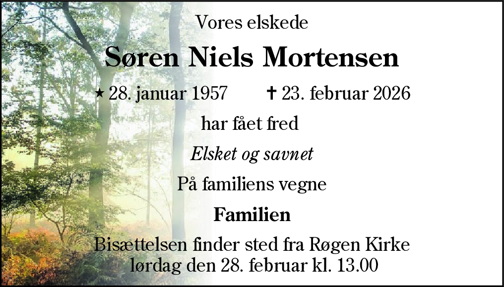 Dødsannonce for Søren Niels Mortensen