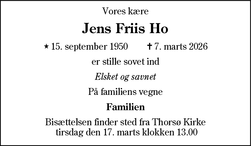 Dødsannonce for Jens Friis Ho
