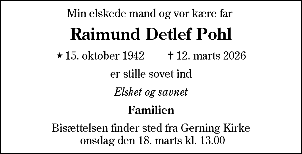 Dødsannonce for Raimund Detnef Pohl