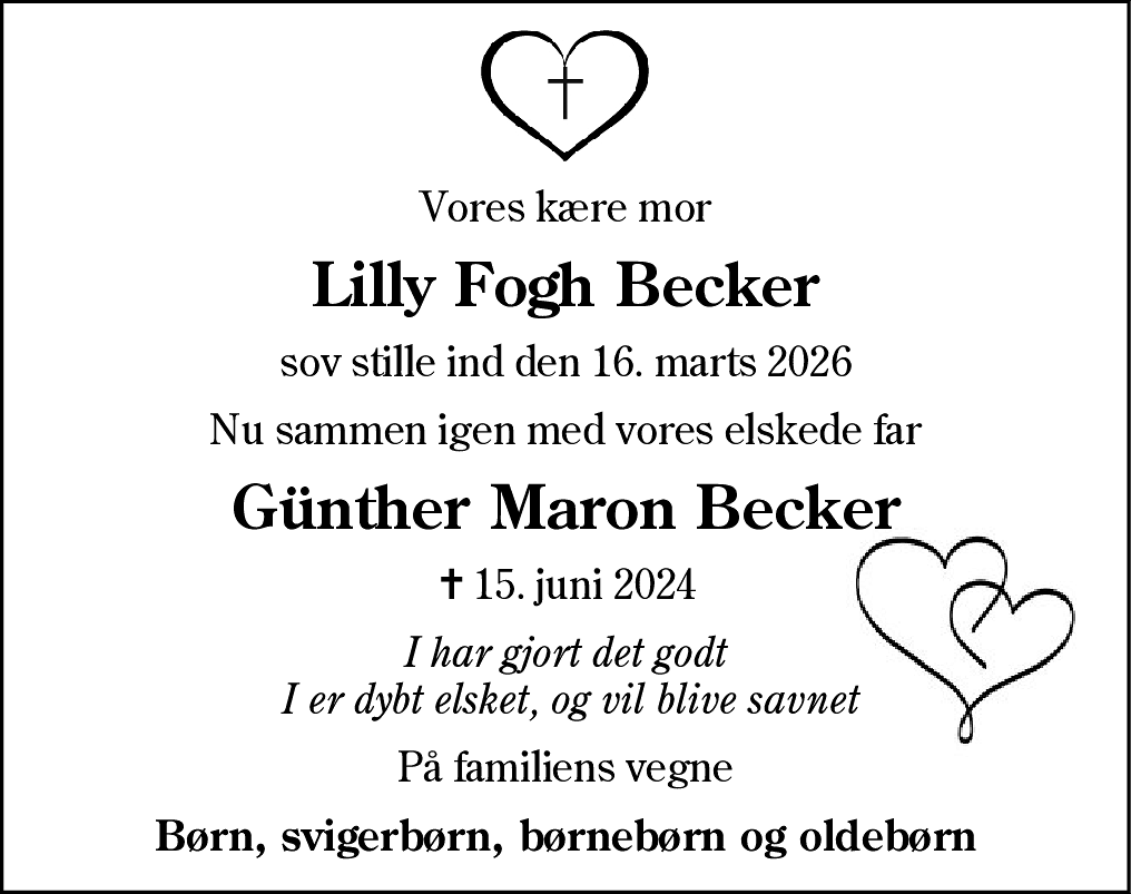 Dødsannonce for Lilly Fogh Becker