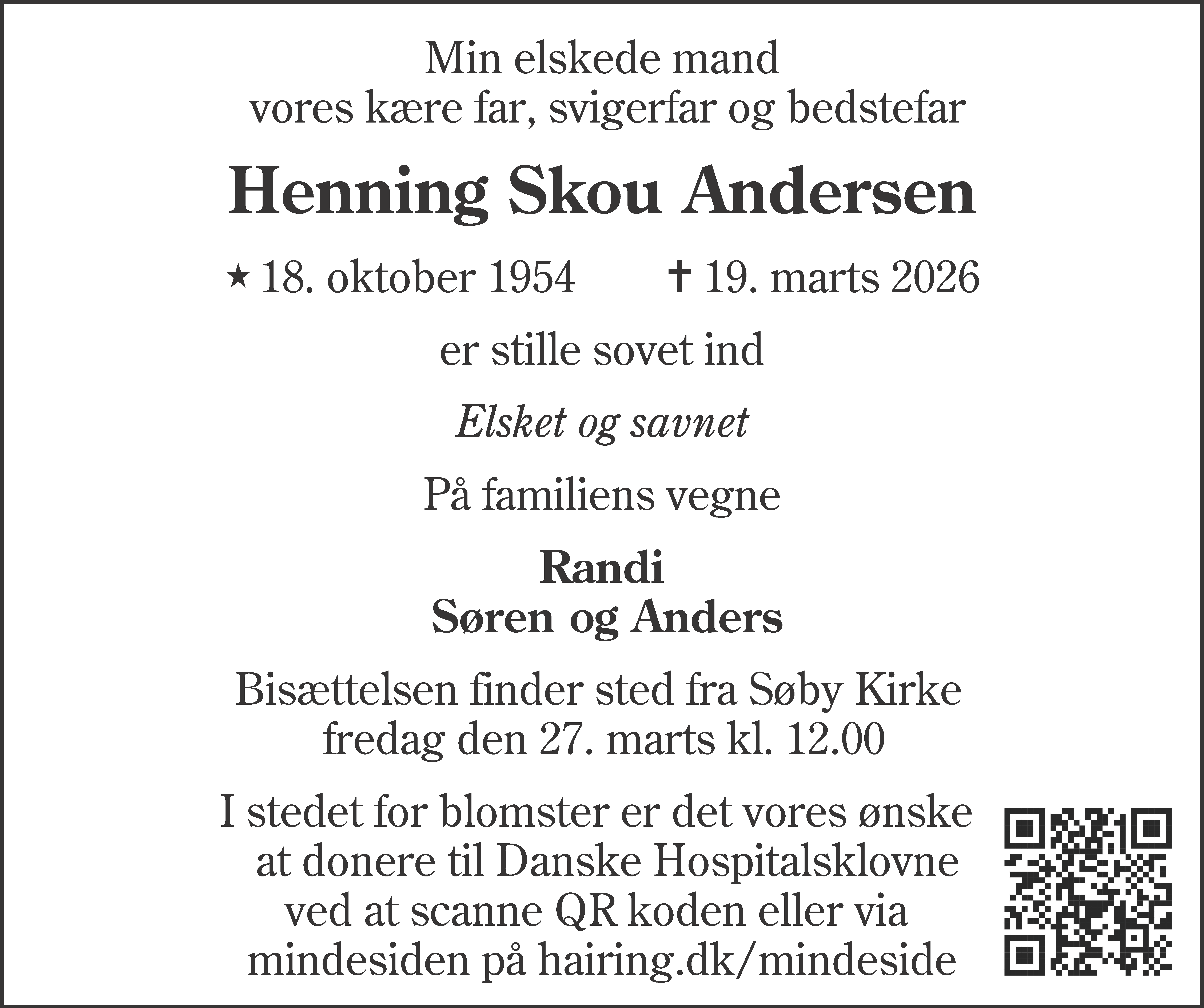 Dødsannonce for Henning Skou Andersen