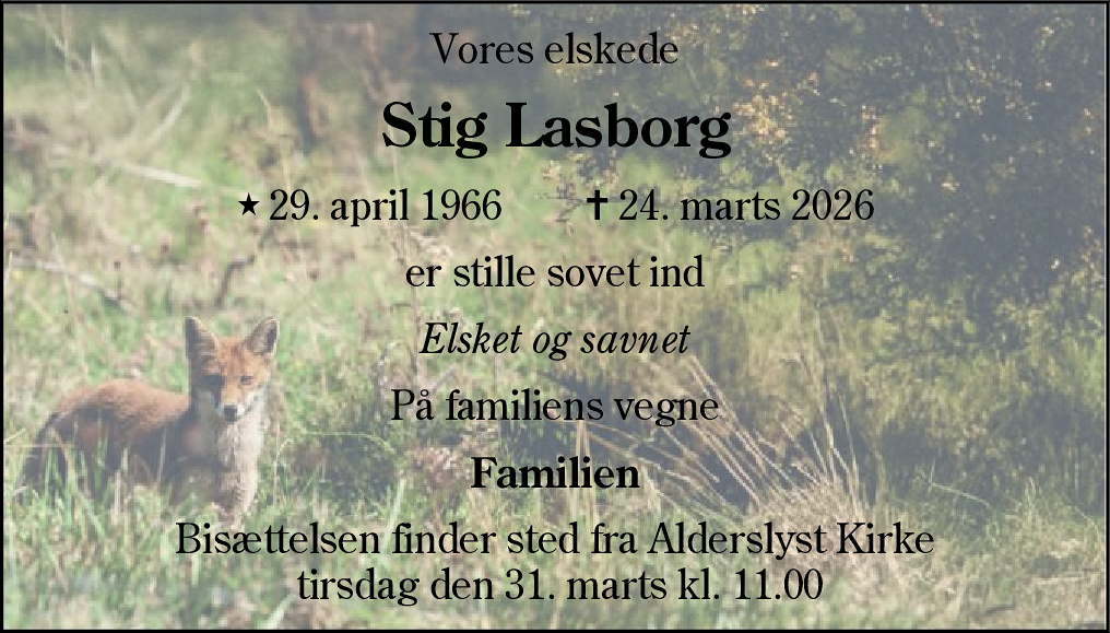 Dødsannonce for Stig Lasborg
