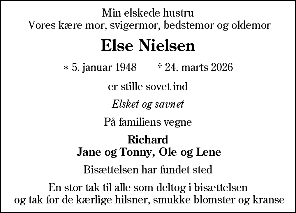 Dødsannonce for Else Nielsen