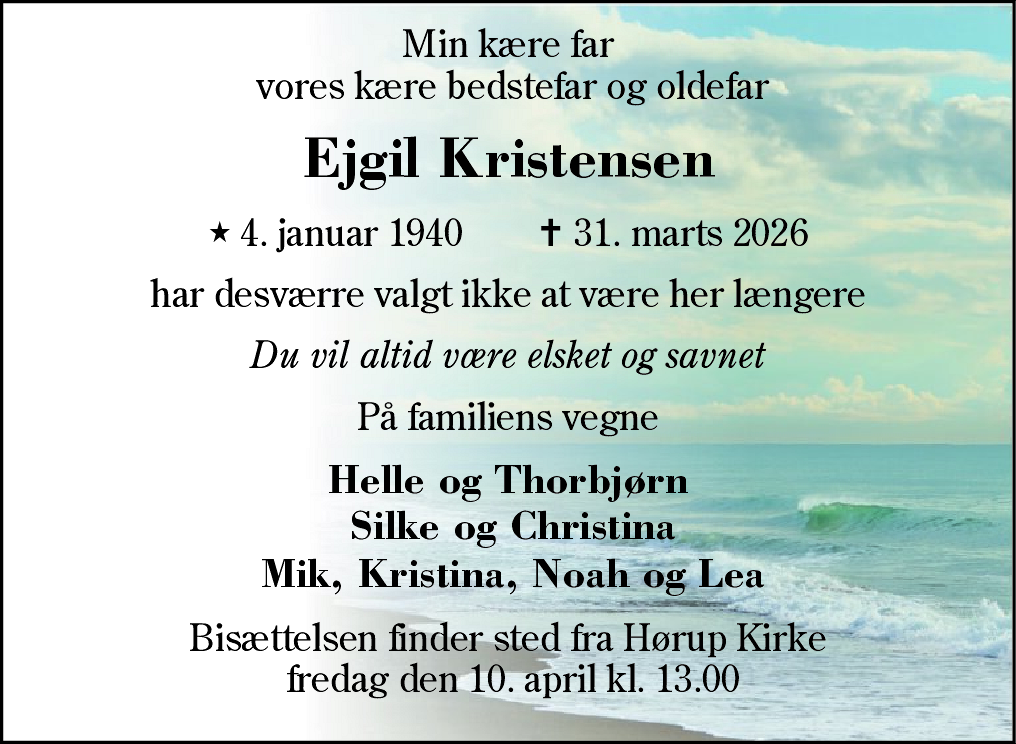 Dødsannonce for Ejgil Kristensen