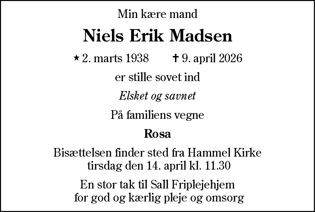Dødsannonce for Niels Erik Madsen