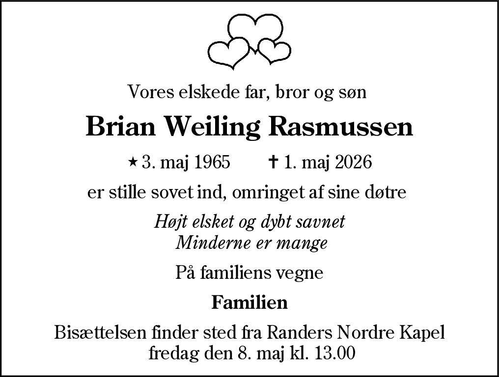 Dødsannonce for Brian Weiling Rasmussen