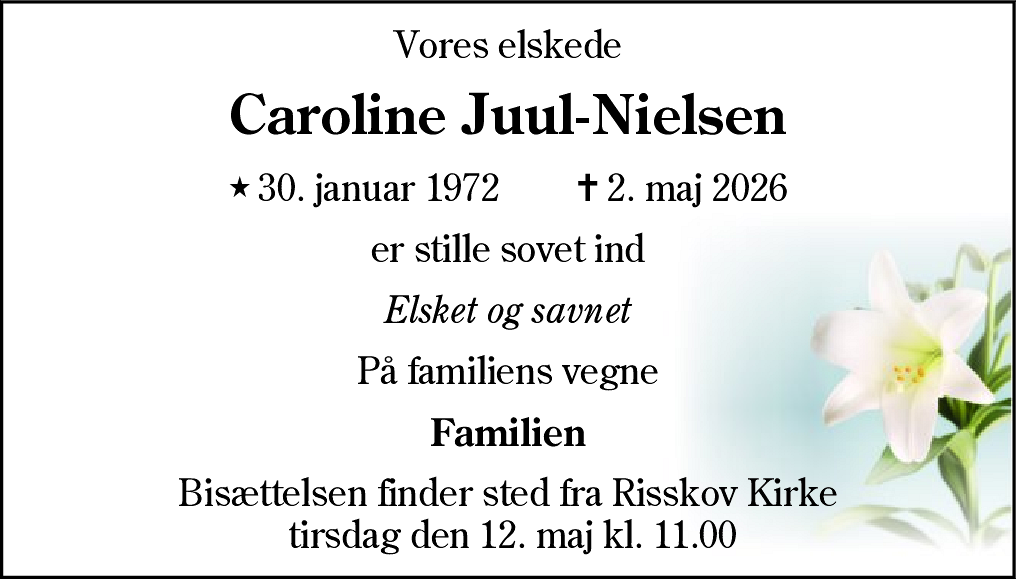 Dødsannonce for Caroline Juul-Nielsen