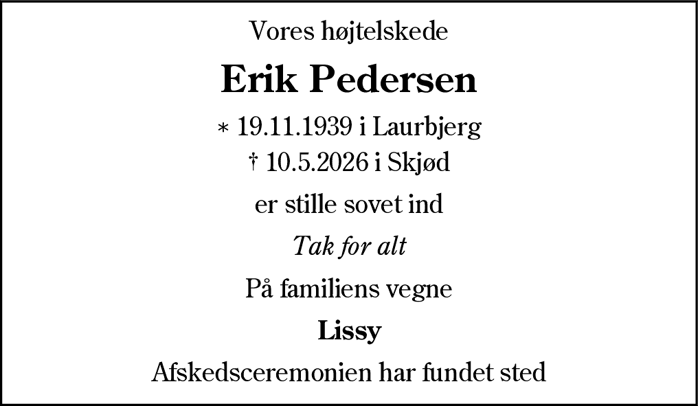 Dødsannonce for Erik Nielsen Pedersen