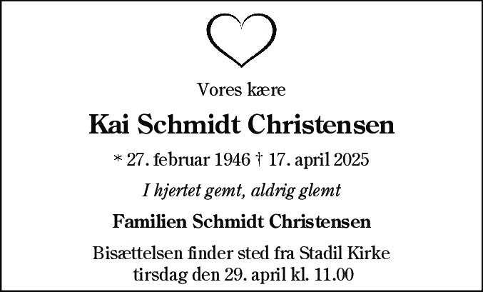 Dødsannonce for Kai Schmidt Christensen