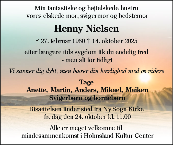 Dødsannonce for Henny Nielsen