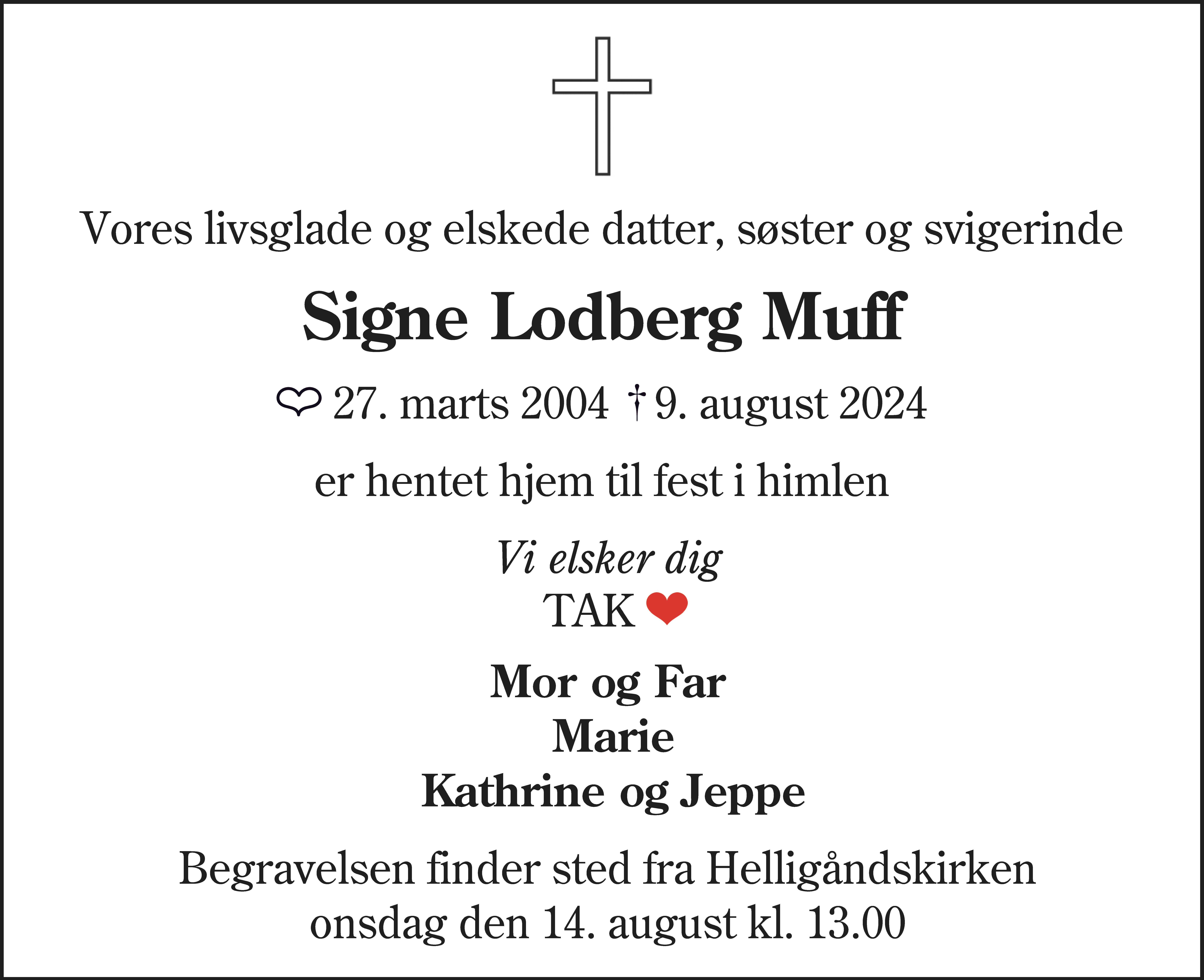 Dødsannonce for Signe Lodberg Muff