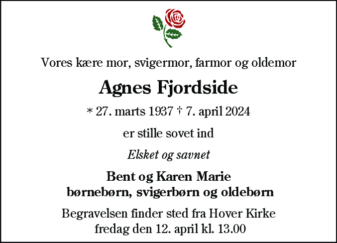 Dødsannonce for Agnes Fjordside