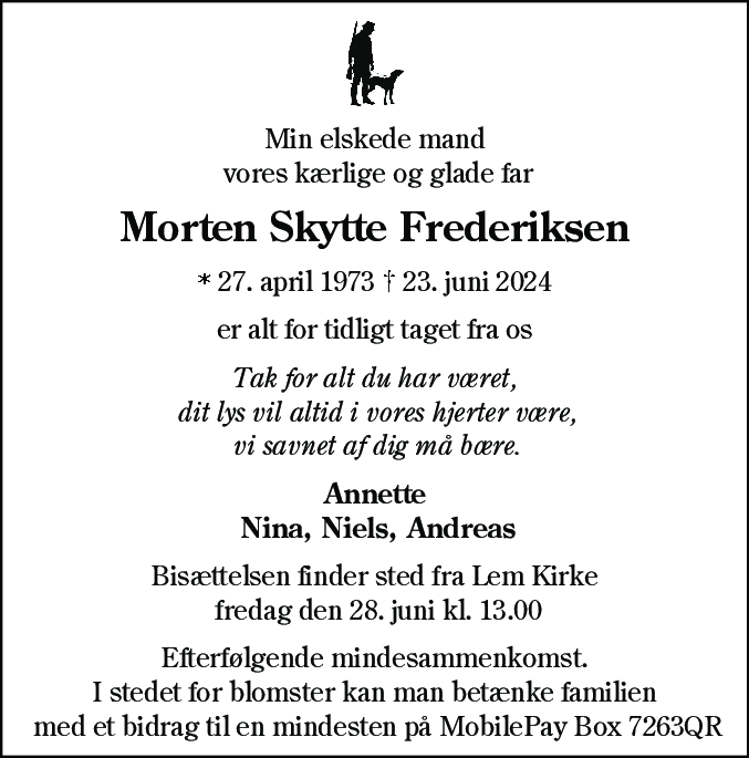 Dødsannonce for Morten Skytte Frederiksen