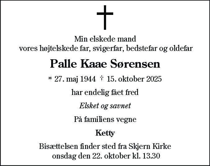 Dødsannonce for Palle Kaae Sørensen