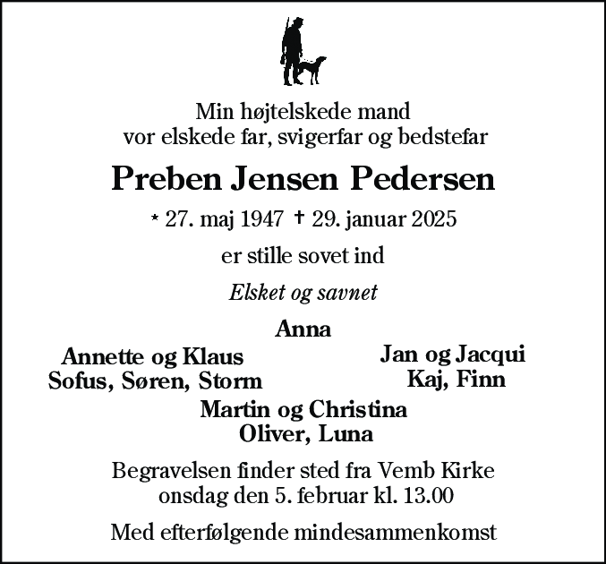 Dødsannonce for Preben Jensen Pedersen