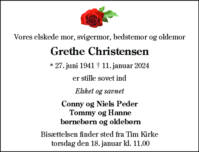 Dødsannonce for Grethe Christensen