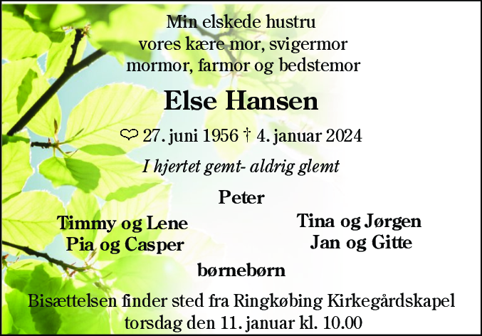 Dødsannonce for Else Hansen